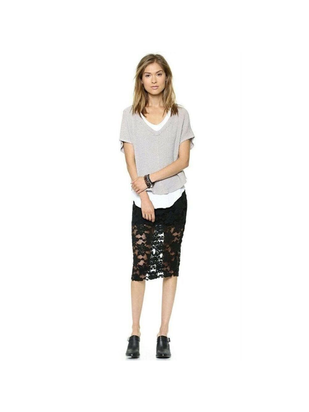 Free People Everything Rosey Lace Pencil Skirt XS